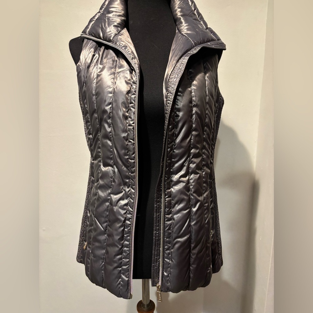 Calvin Klein Gunmetal Quilted Vest Sleeveless Zip-Front
